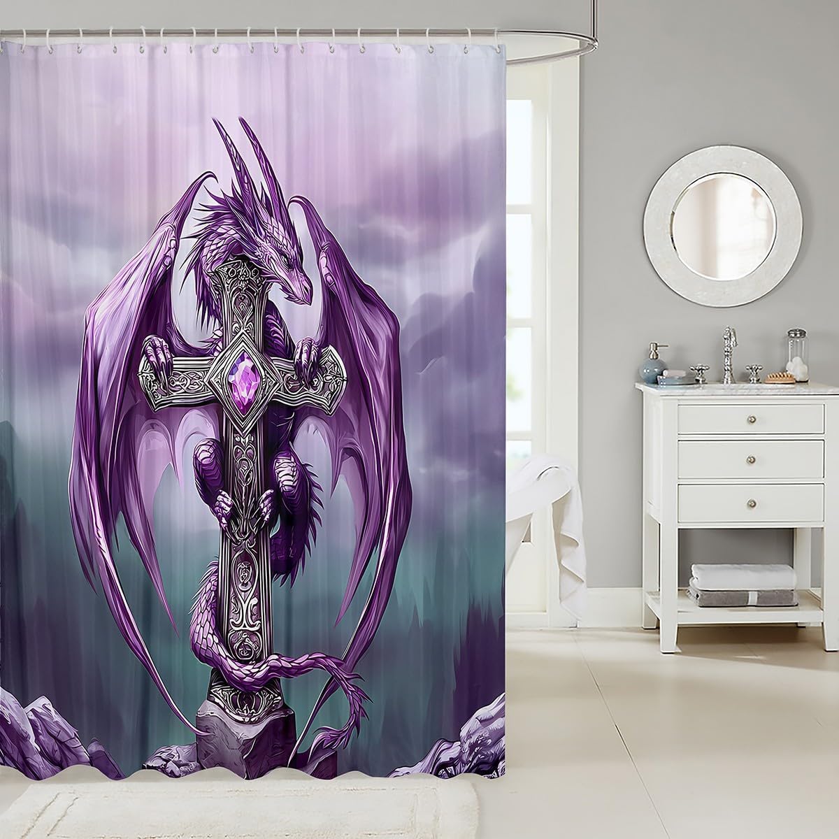 Gohtic Dragon 72 x 72 Bathroom Shower Curtain Set for Kids Teens