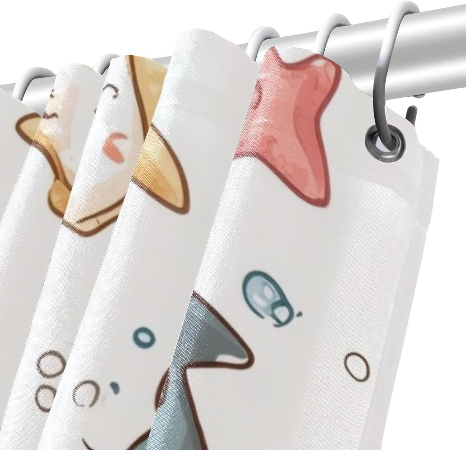 Cartoon Shark Starfish Girl Shower Curtain - 72x72 inches