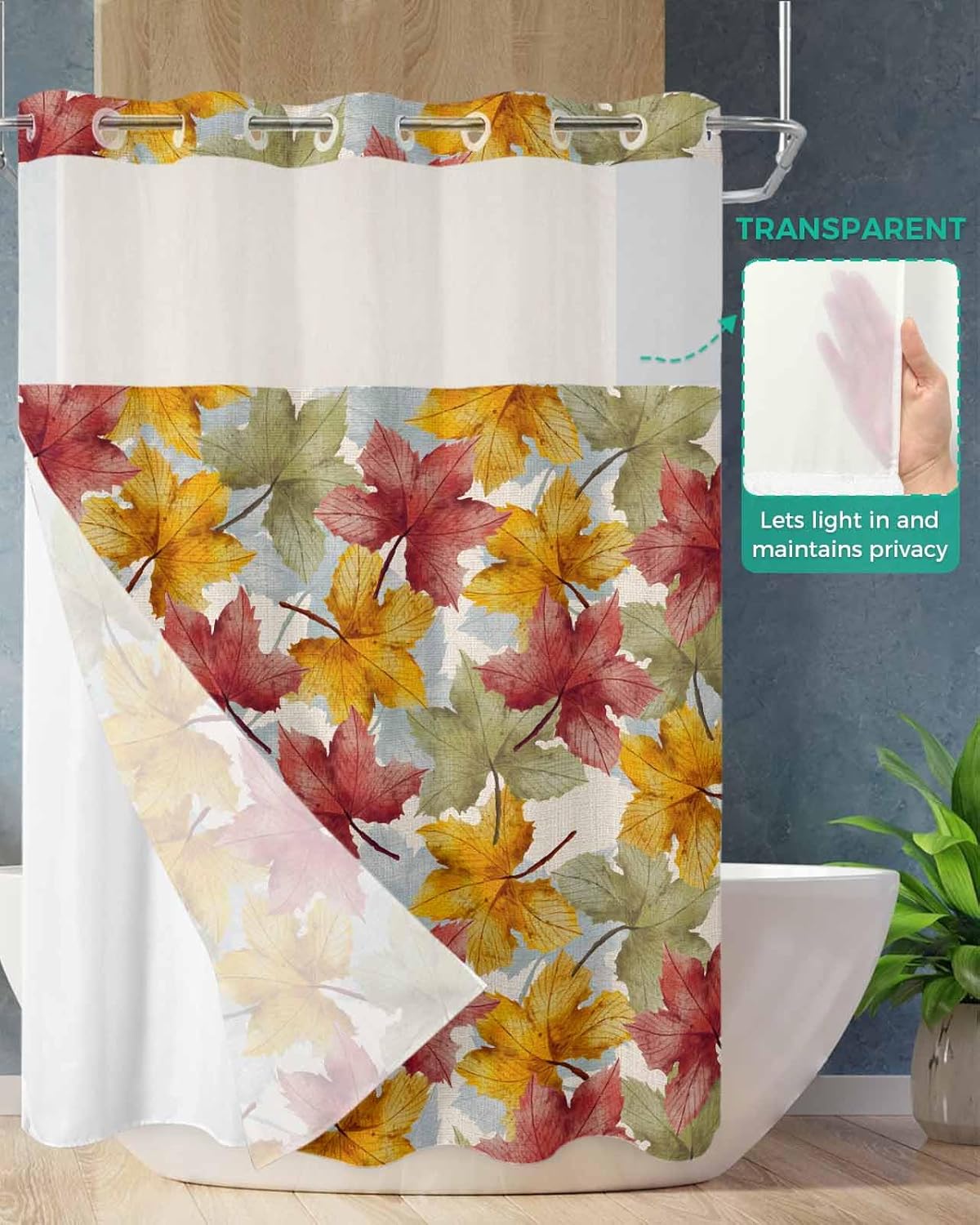 Fall Colorful No Hook Shower curtain Set