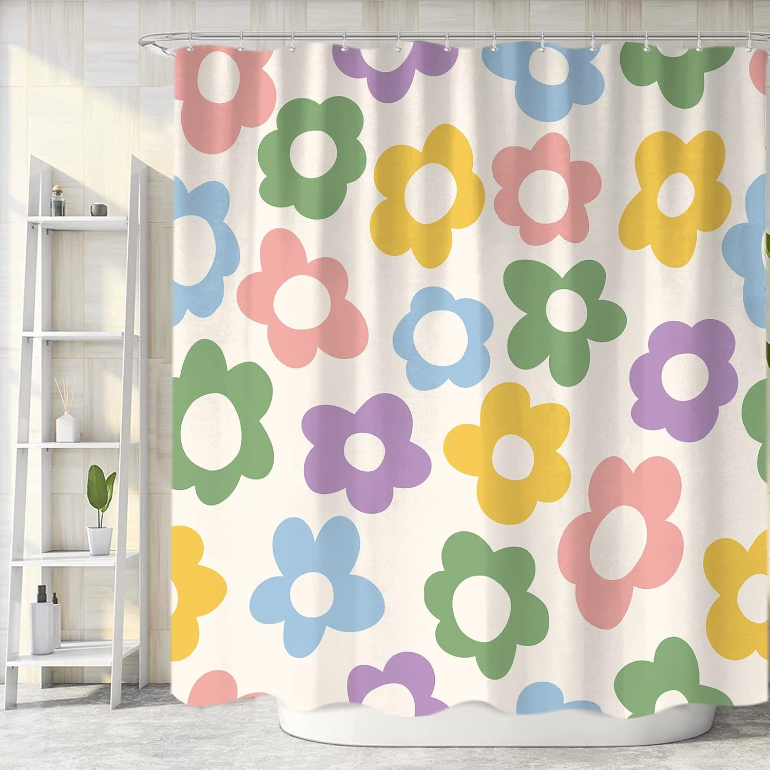 Sanzugh Pastel Flower 70s Boho Bath curtain