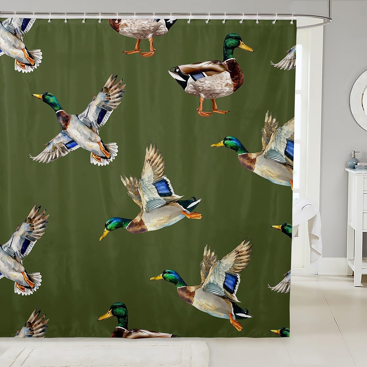 Jejeloiu Cute Mallard Duck Shower Curtain Set 72x84