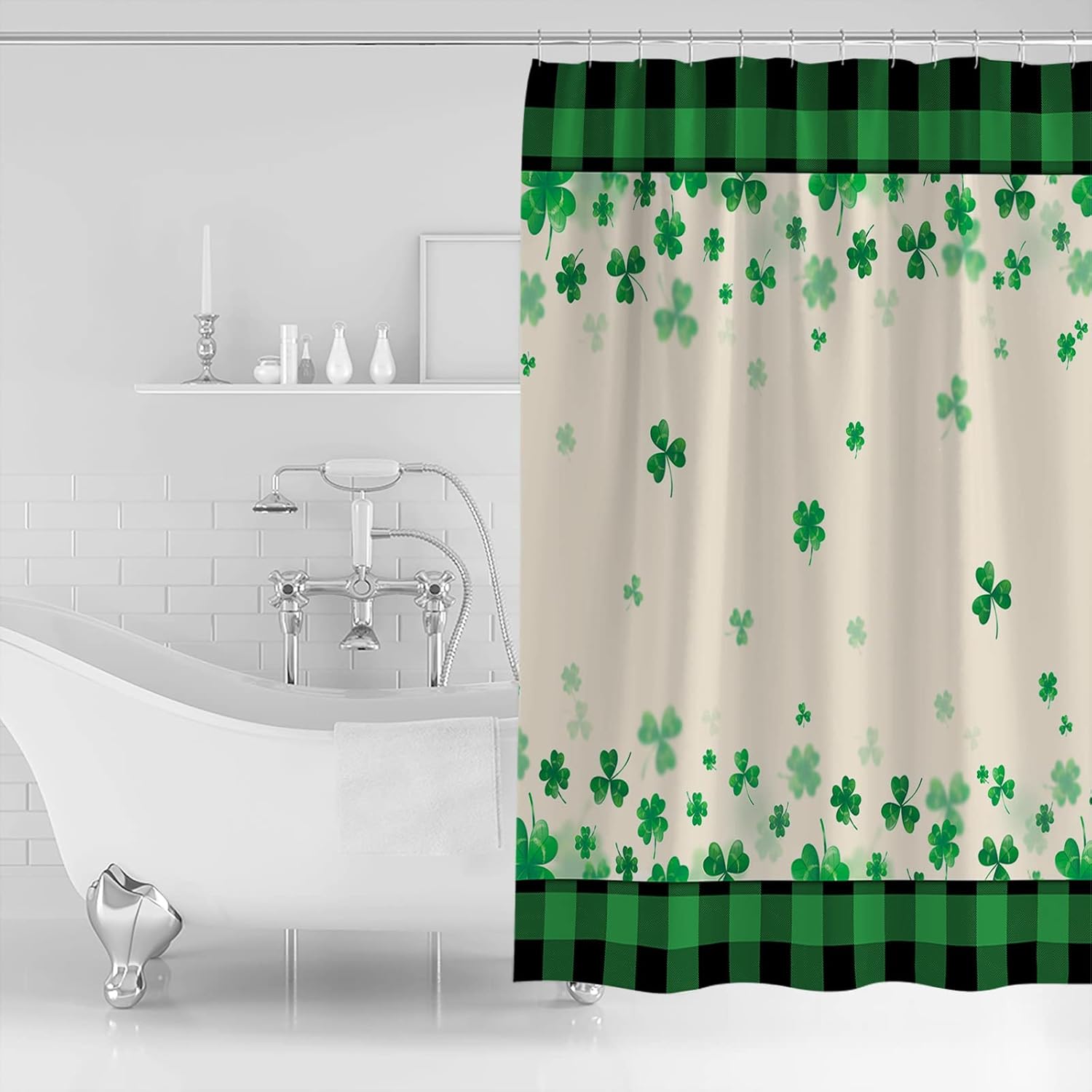 TocaHome Waterproof Shamrock Plaid Shower curtain Set