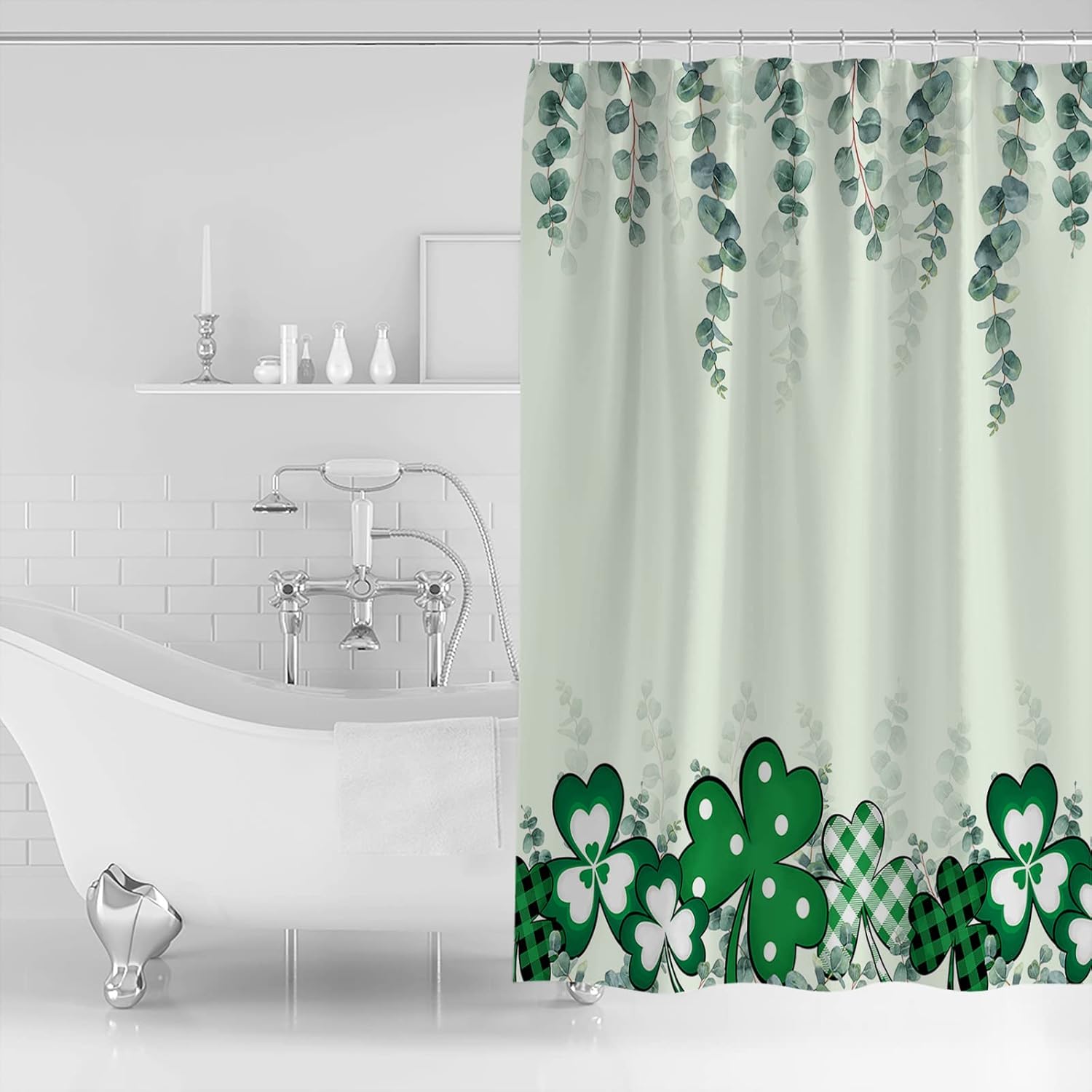 Waterproof Shower Curtain for Bathroom with St Patricks Day Lucky Clover Shamrock