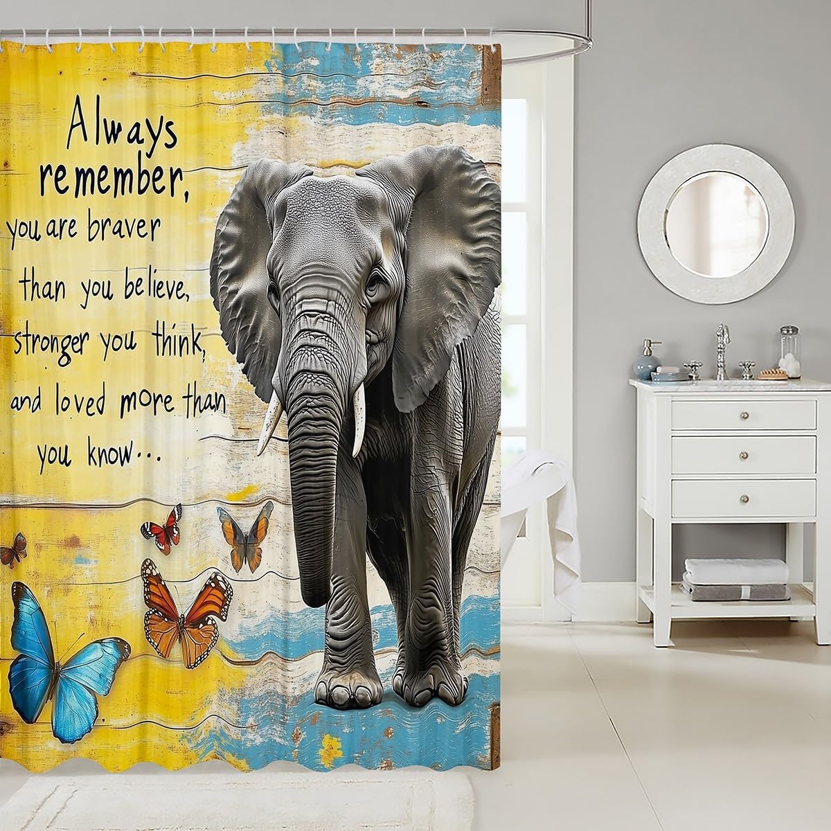 Feelyou Elephant Shuffle Butterfly 72x72 Bath Curtain Set