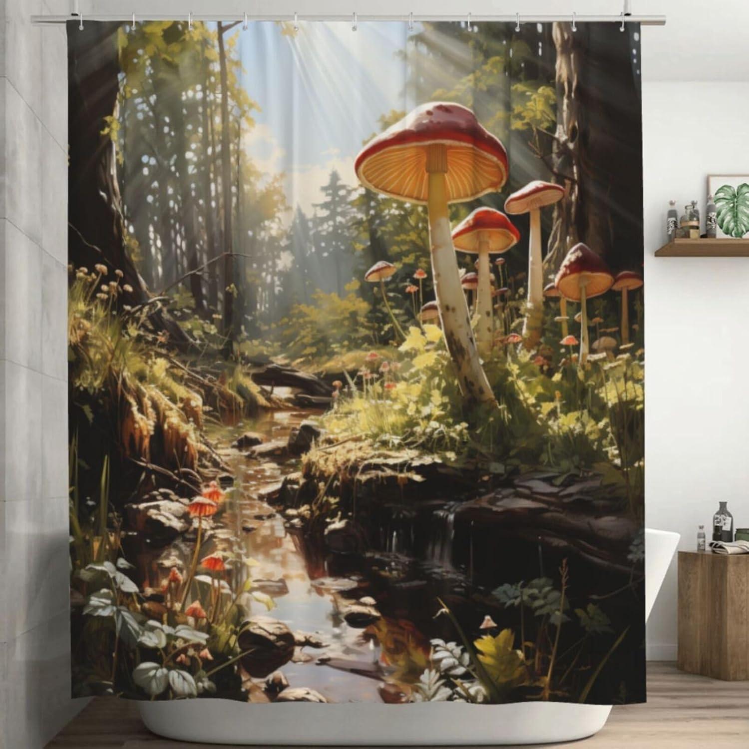 Trippy Red Mushroom Shower Curtain Set of 1