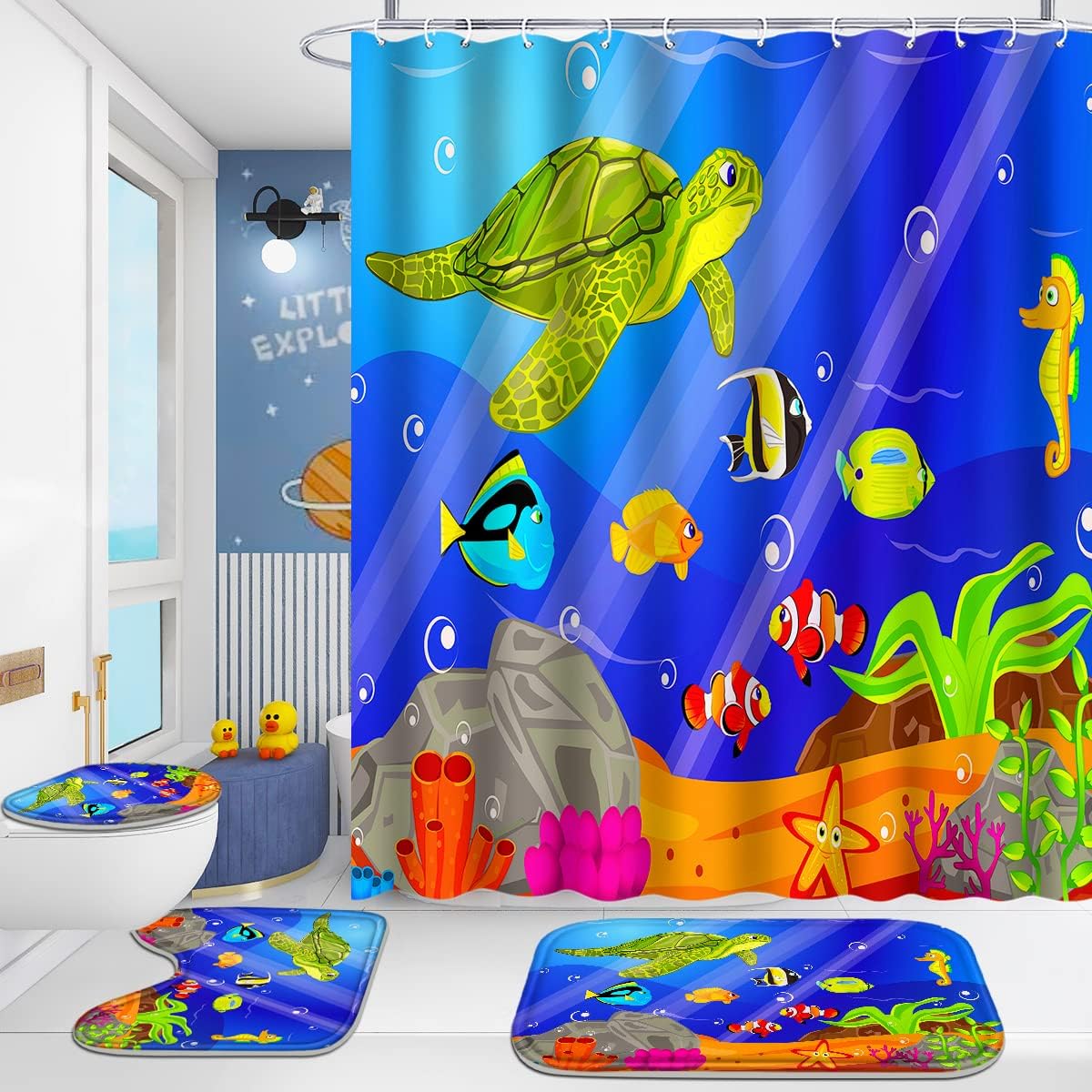 Poedist 4Pcs Bathroom Set Under The Sea Design