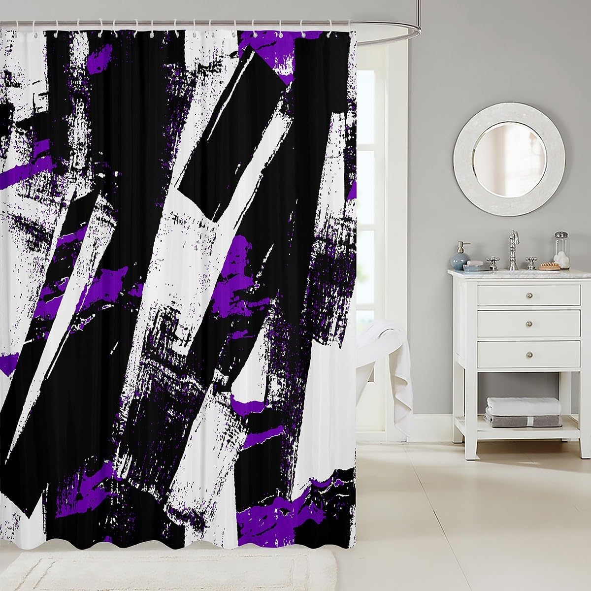 JeeJeloiu Fun Kids Bath Graffiti 72x84 Purple White Bath Curtain
