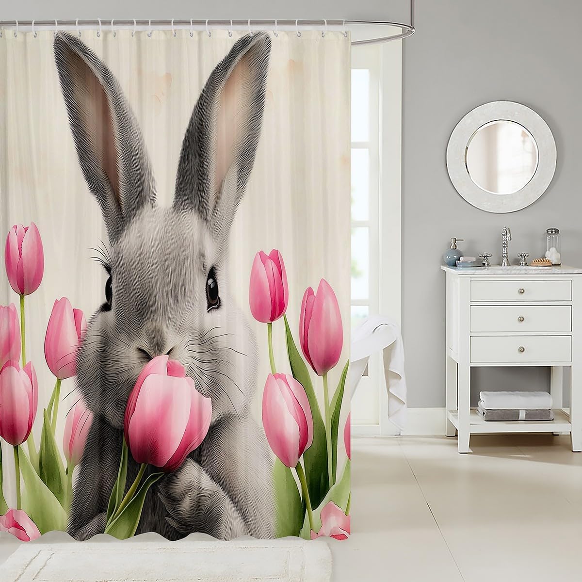 Cheerful Kids Bathroom Shower Curtain Happy Easter Day