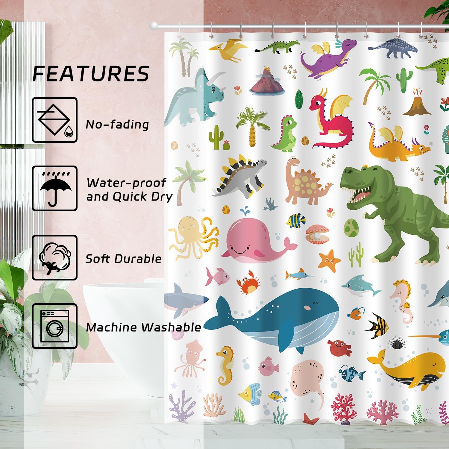 Kids Bathroom Ocean Shower Curtain Set