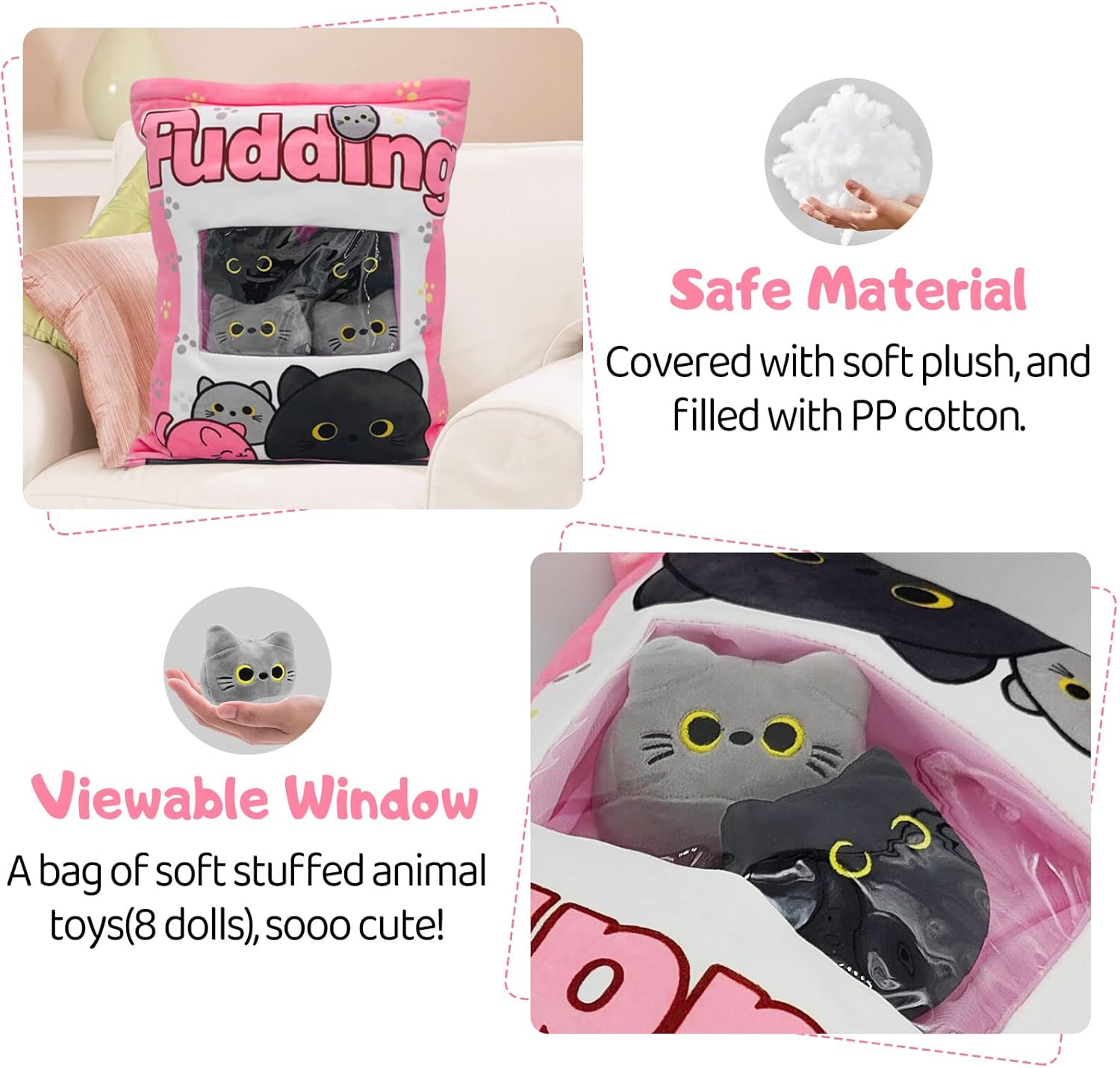 REFAHB Cute Black Cat Plush Pillow Throw Pillow for Kids