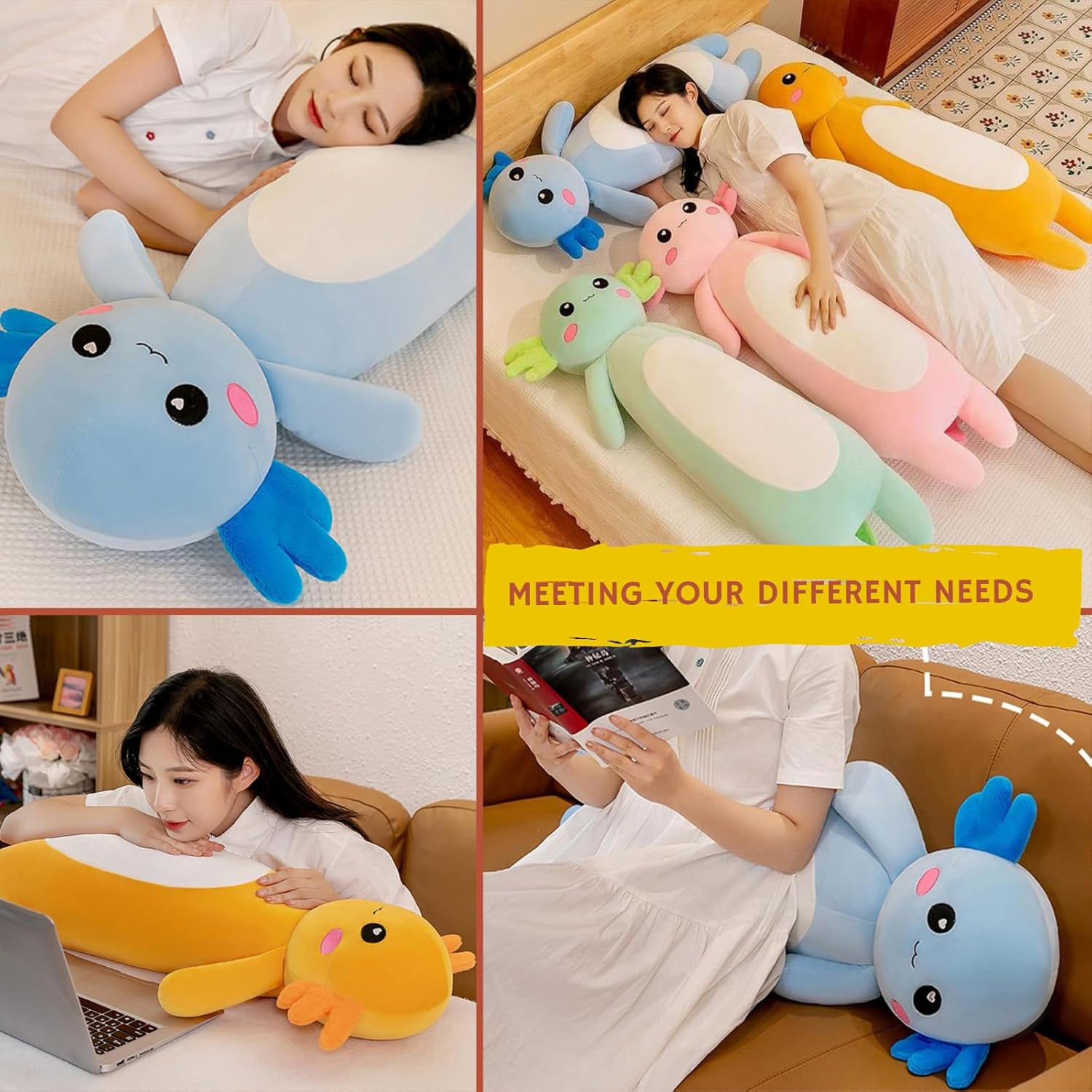 Axolotl Plush Pillow - Cute Stuffed Animal Best for Reading Relaxation Naps