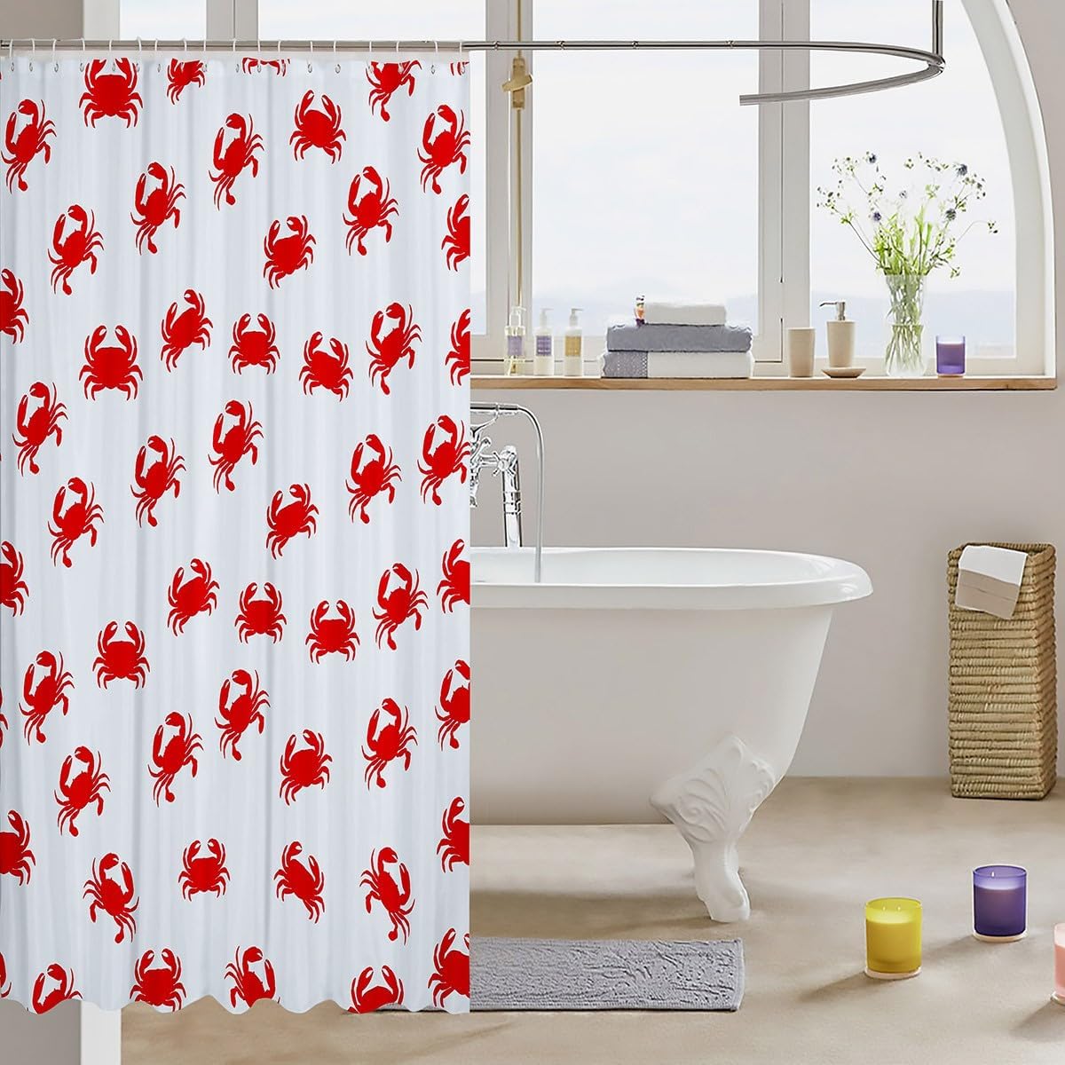 Stunning Red Crab Waterproof Bathroom Shower Curtain