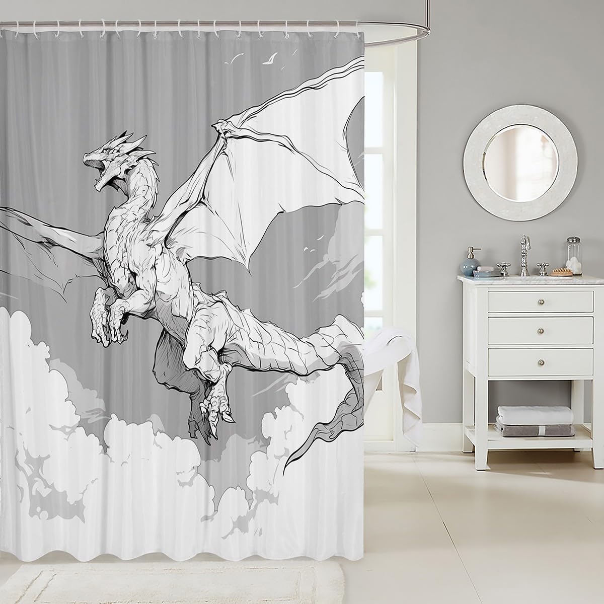 Feelyou Cartoon Dragon Shower Curtain Set 72x78 Kids Bath Curtain