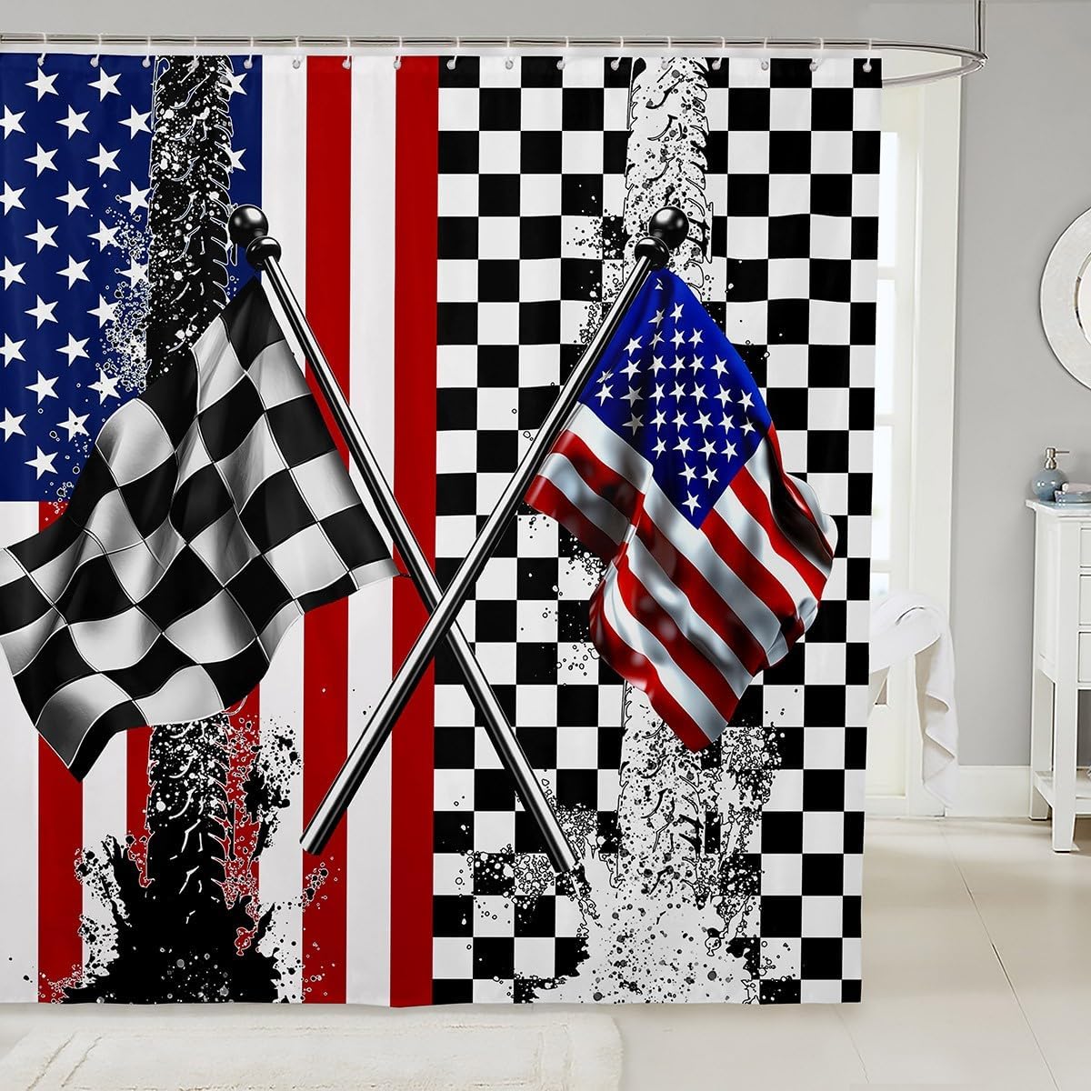 American Flag Bathtime Fun with 12 Hooks