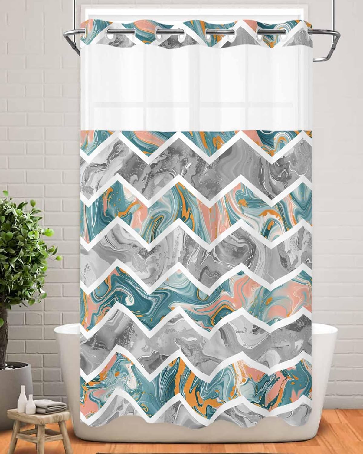 Stunning No-Hook Shower Curtain with See-Through Top for Bathrooms