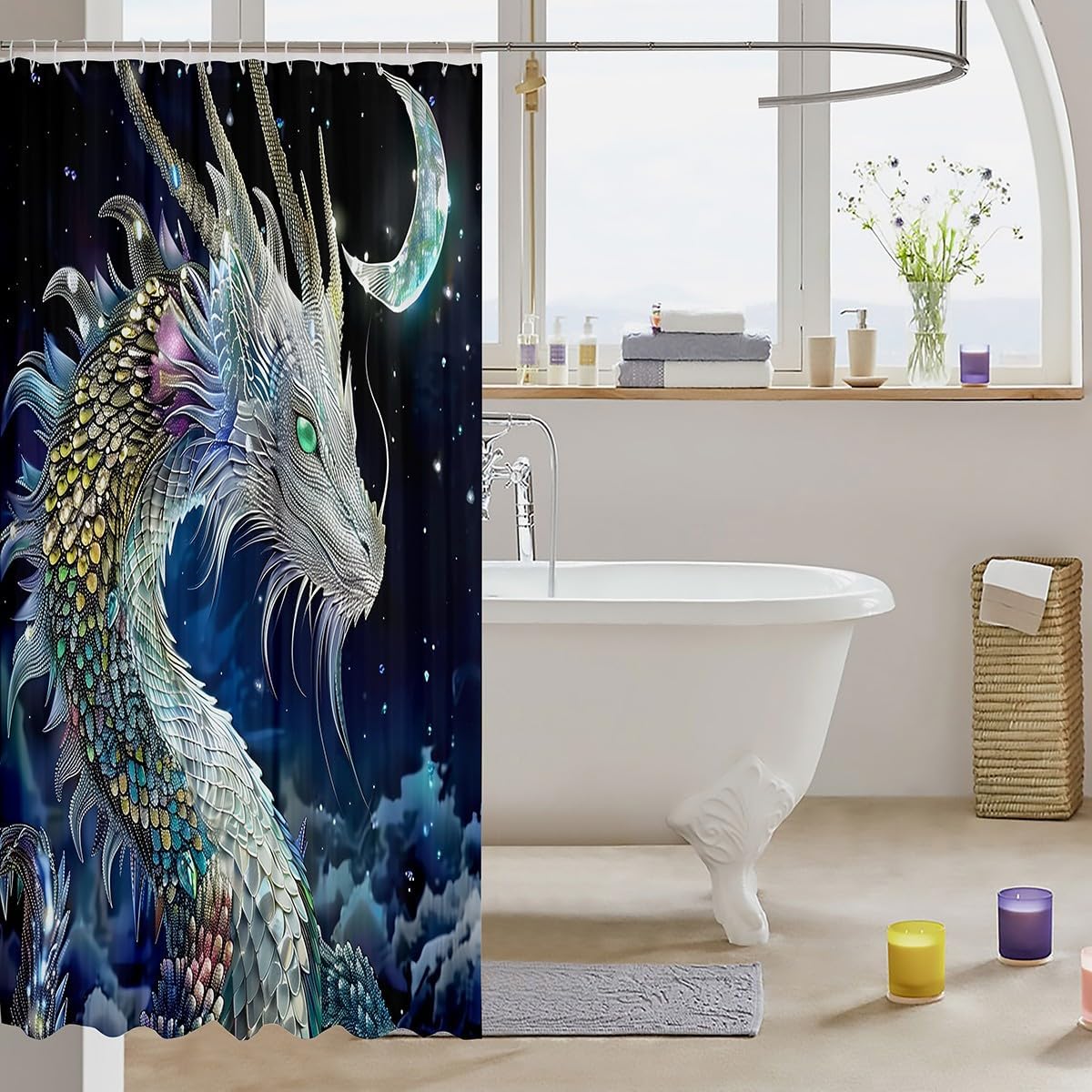 Feelyou Dragon 72 shower curtain boys set in white