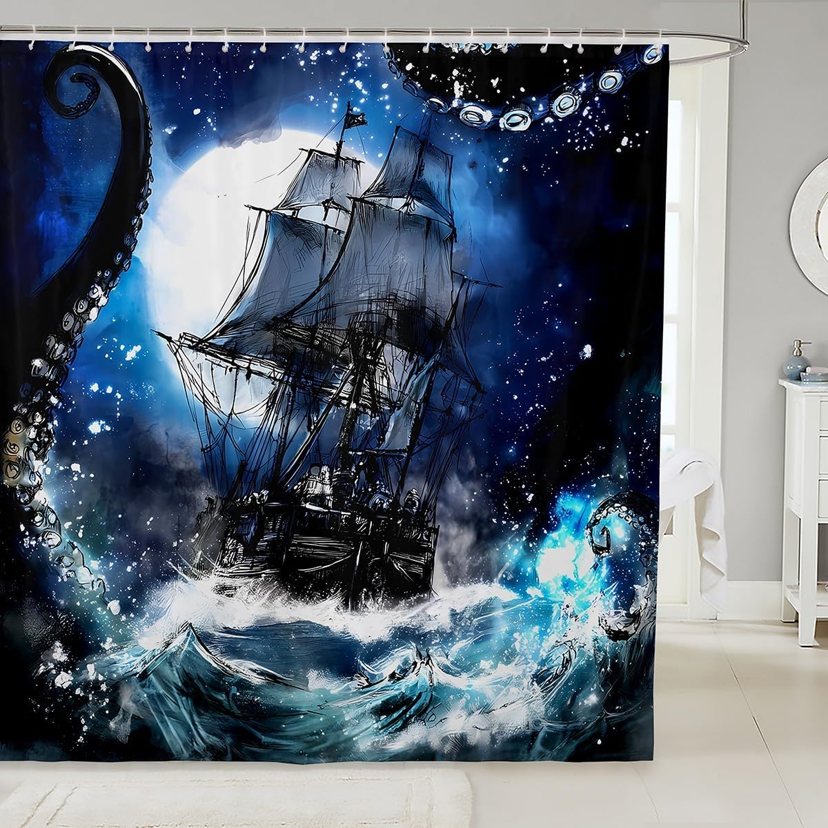 72x84 Sailing Boat Shower Curtain Set
