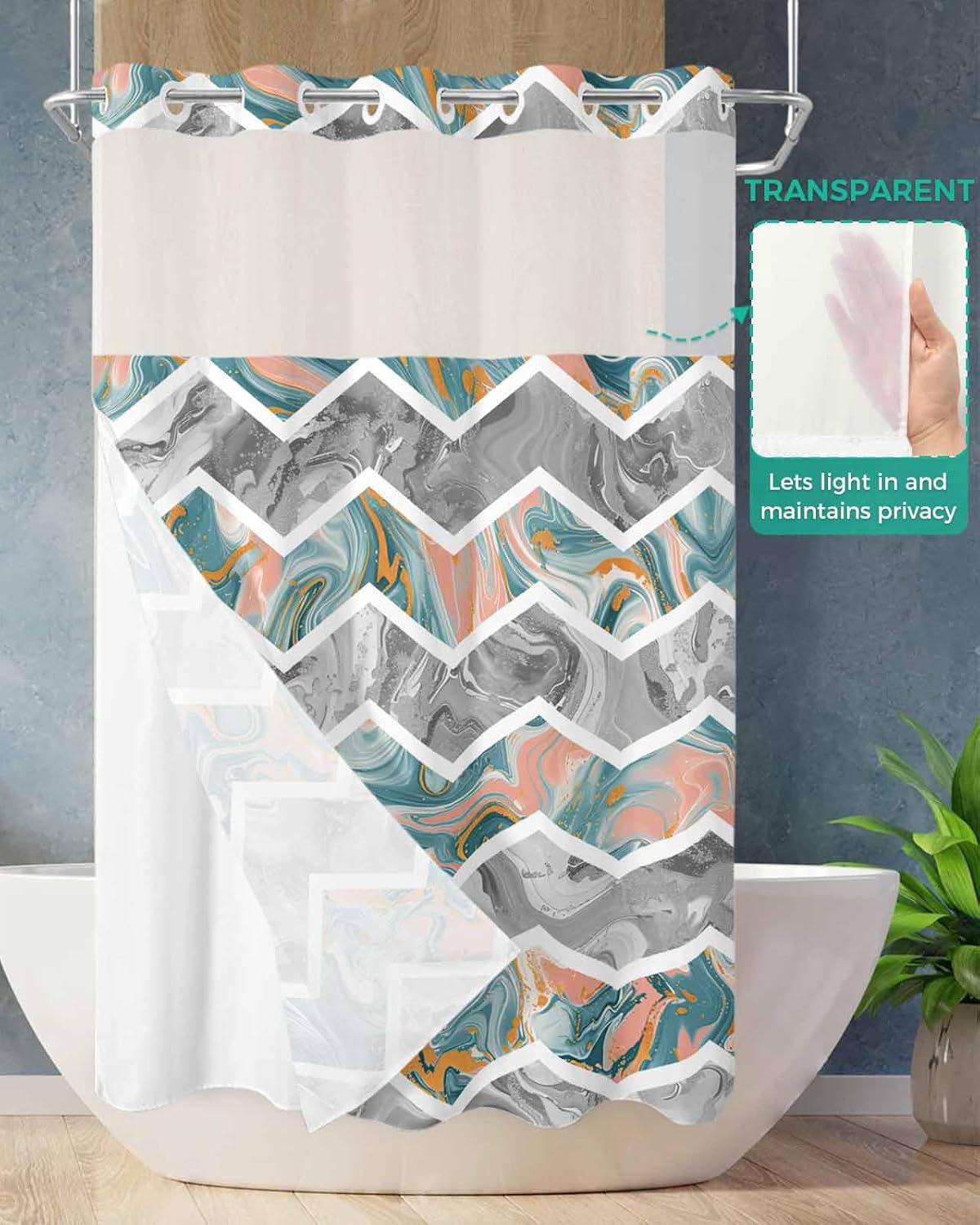 Stunning No-Hook Shower Curtain with See-Through Top for Bathrooms