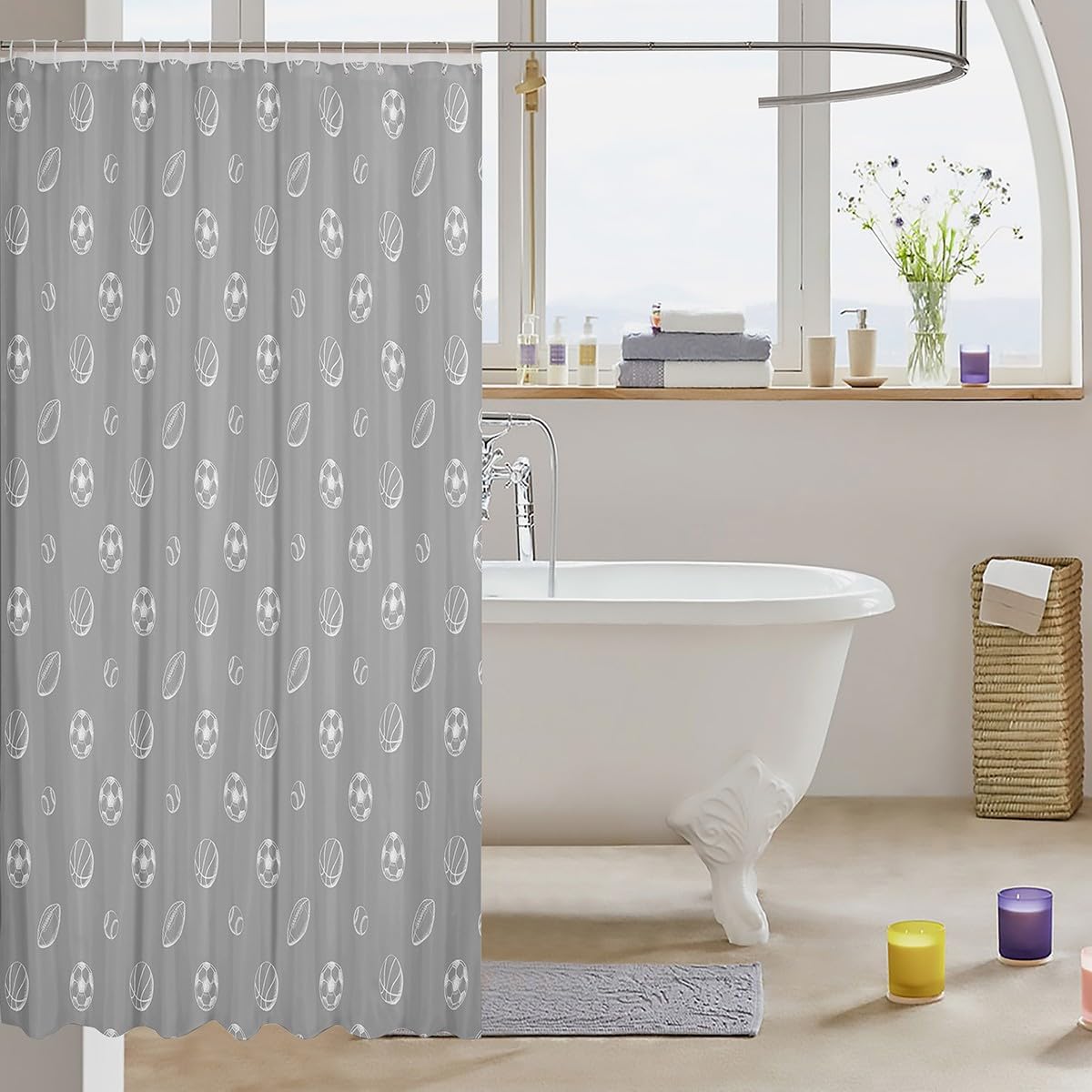 Feelyou Football Shower Curtain Set Grey 72x72