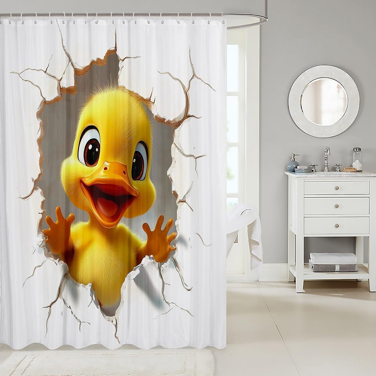 3D Funny Duck Shower Curtain Set