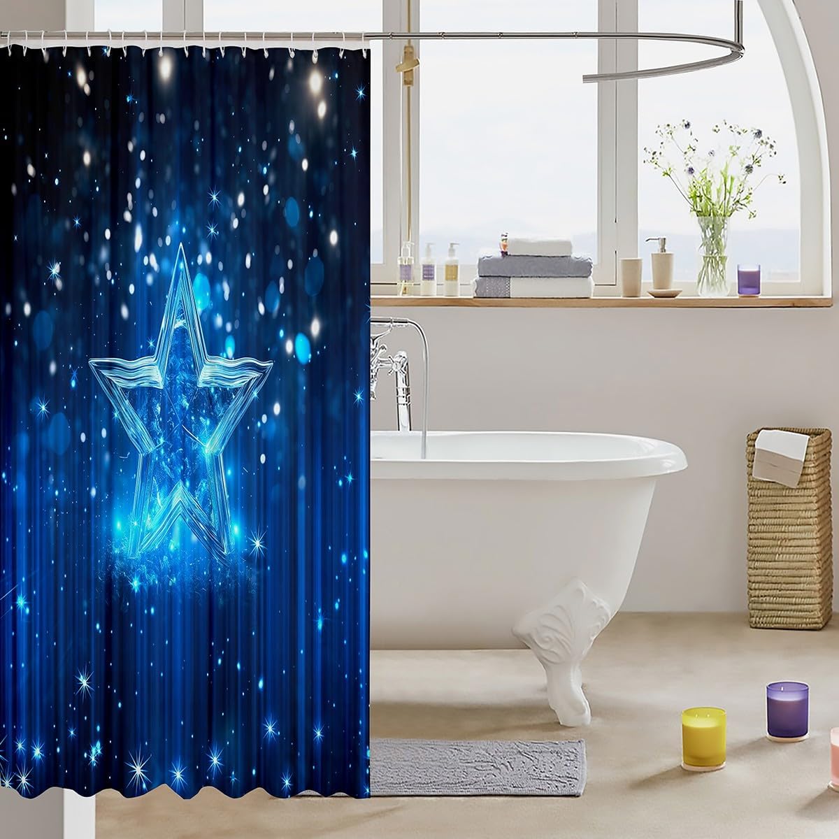 Erosebridal Galaxy Stars Glitter Shower Curtain Set 1