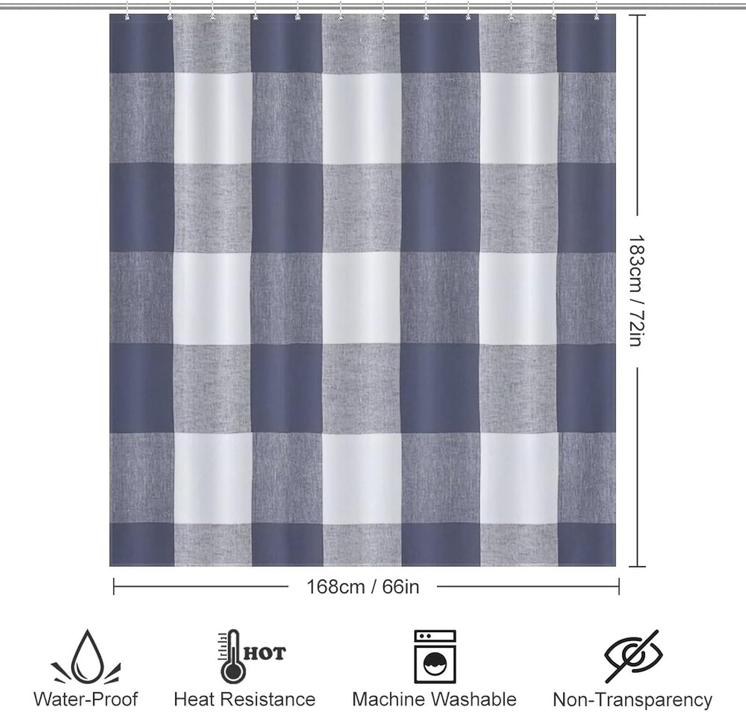 UanMere Buffalo Check Bath Curtain with Hooks for Kids