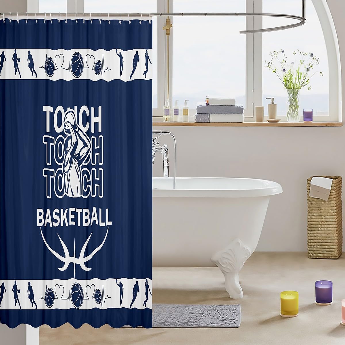 Basketball-Theme 72x84 Waterproof shower curtain with 12 hooks