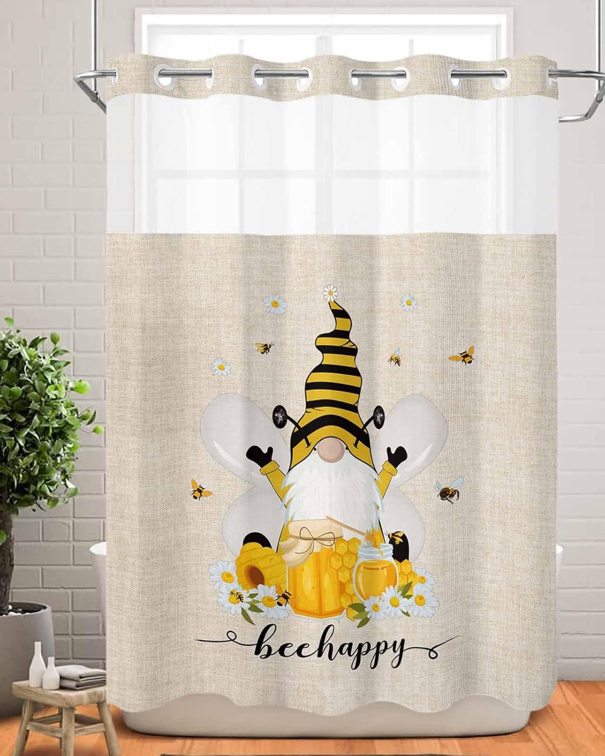TocaHome No Hook Cloth Shower Curtain with Snap Liner Set
