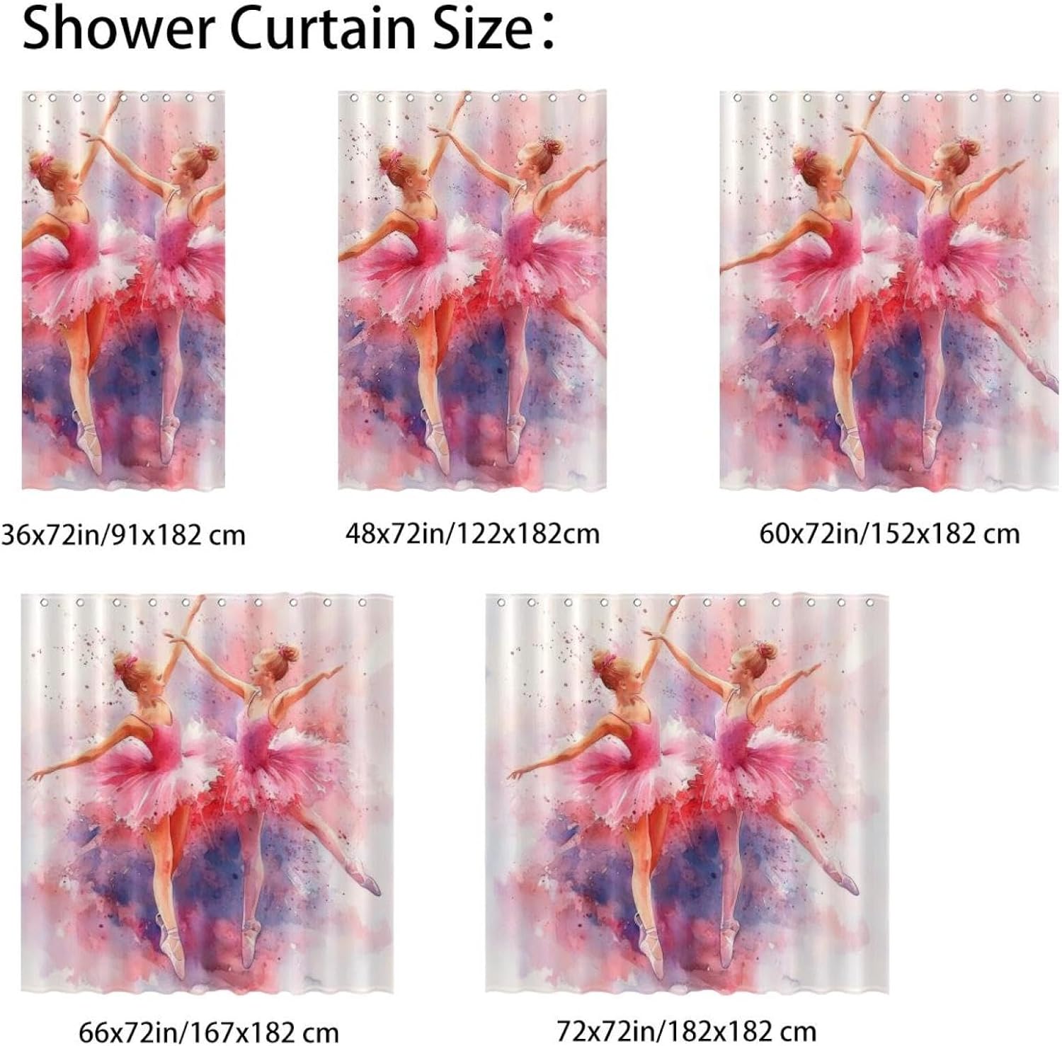 VAPOKF Pink Ballet Dress Girls Shower Curtain Set with Hooks 66x72 in