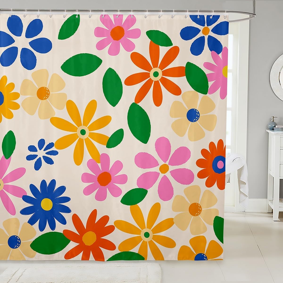 Retro 60s70s Floral Shower Curtain