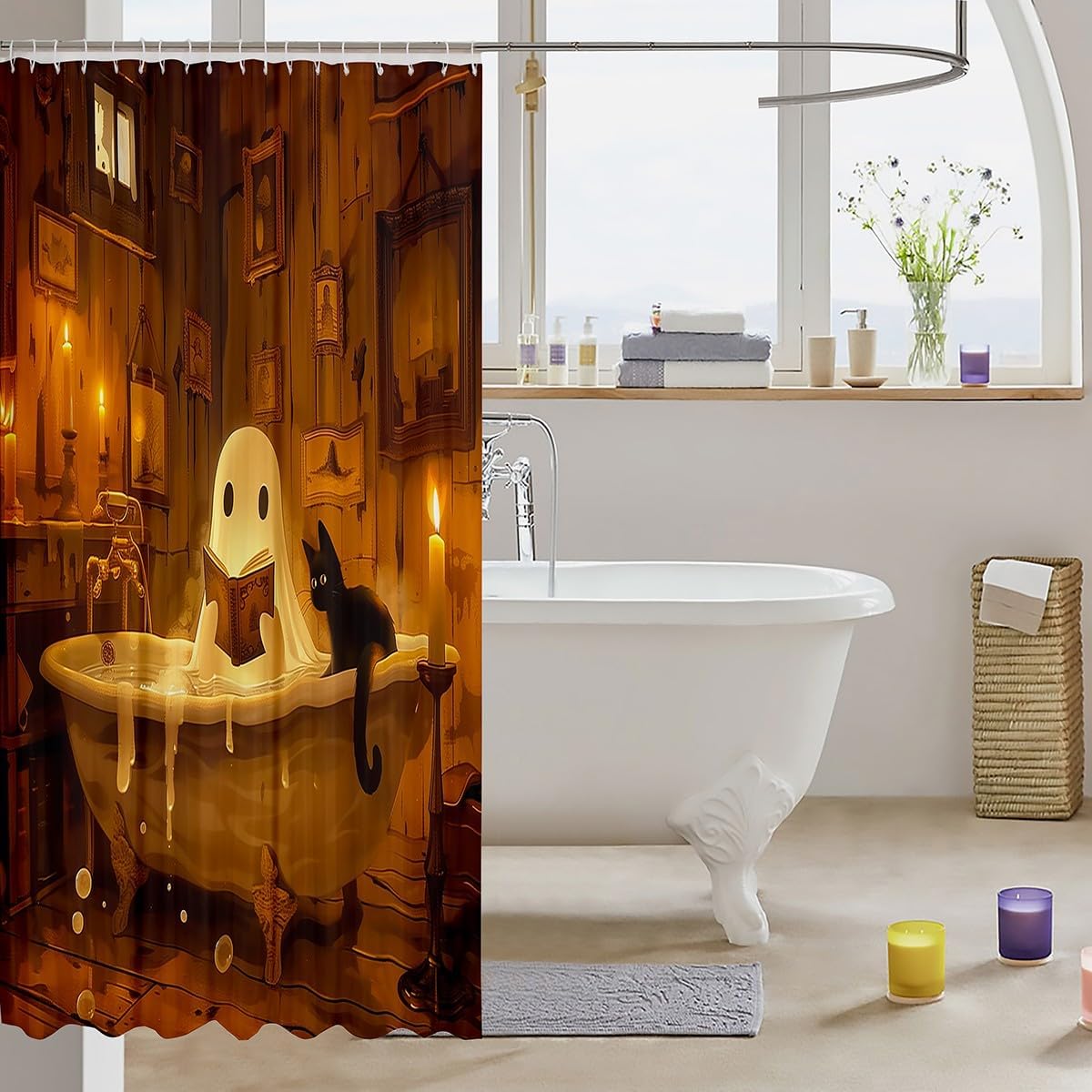 Funny Ghost Bath Curtain Halloween 72x84