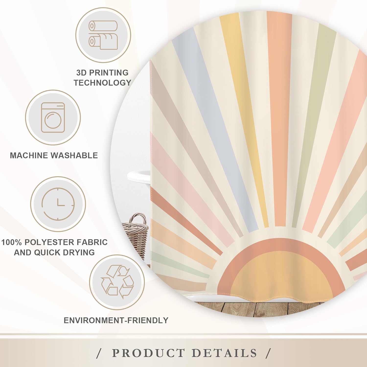 Glawry Boho Sun 60x72 Inch shower curtain set