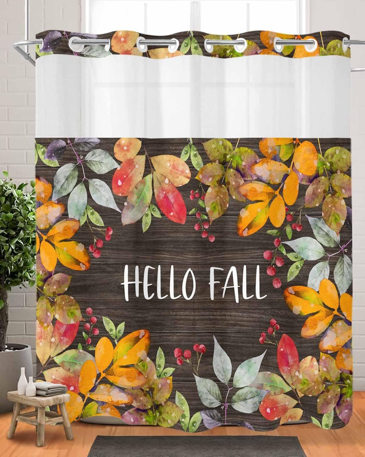 Autumn Inspired No-Thumb Bathroom Curtain Set