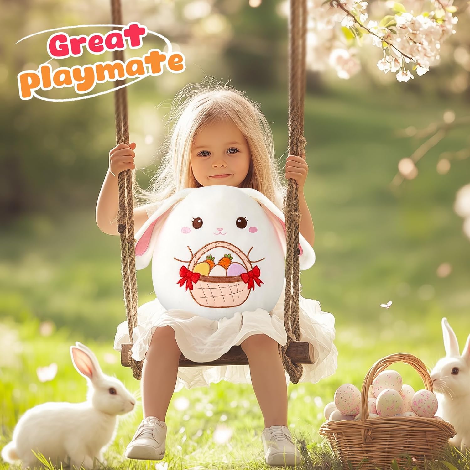 Cute bunny plush pillow for kids 12-inch soft cozy Easter gift