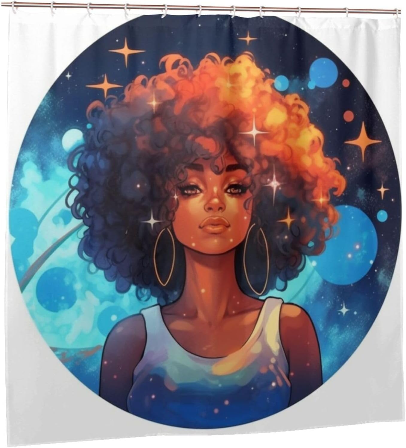Tiyaandsy Black Girl Shower Curtain Set Modern Starry Night Design