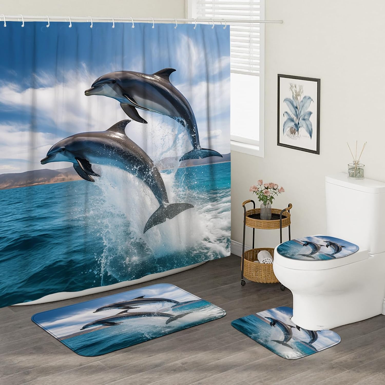 4PCS Jump Dolphin 72x72 Durable 12 Hooks Non-Slip Waterproof