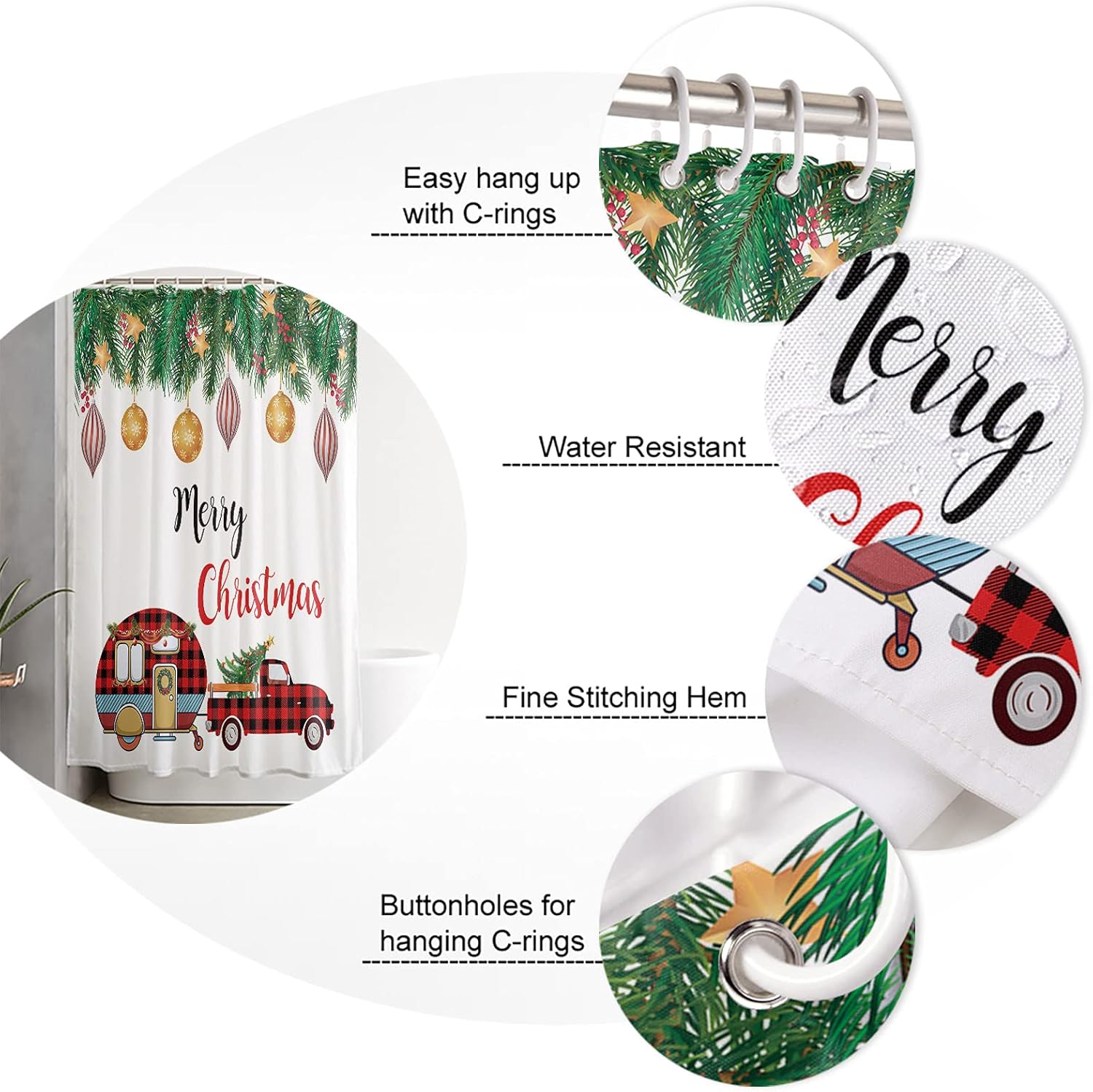 Christmas Camper Pine Boughs - Waterproof Shower Curtain