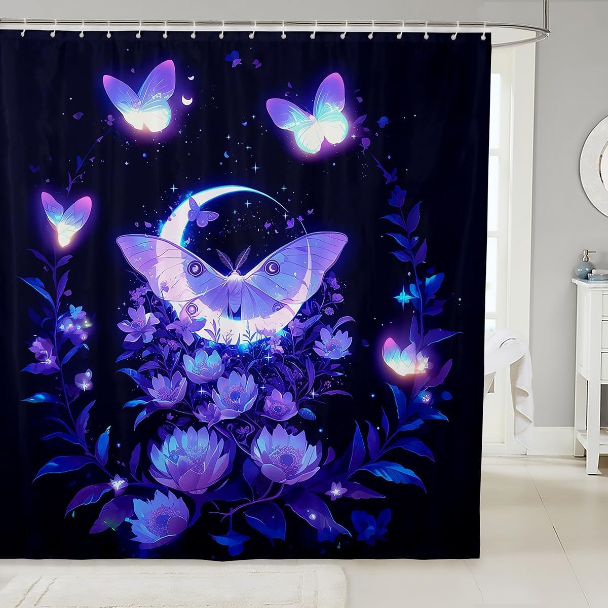 Butterfly Bathroom Shower Curtain for Kids Teens Waterproof Stylish Exotic Design