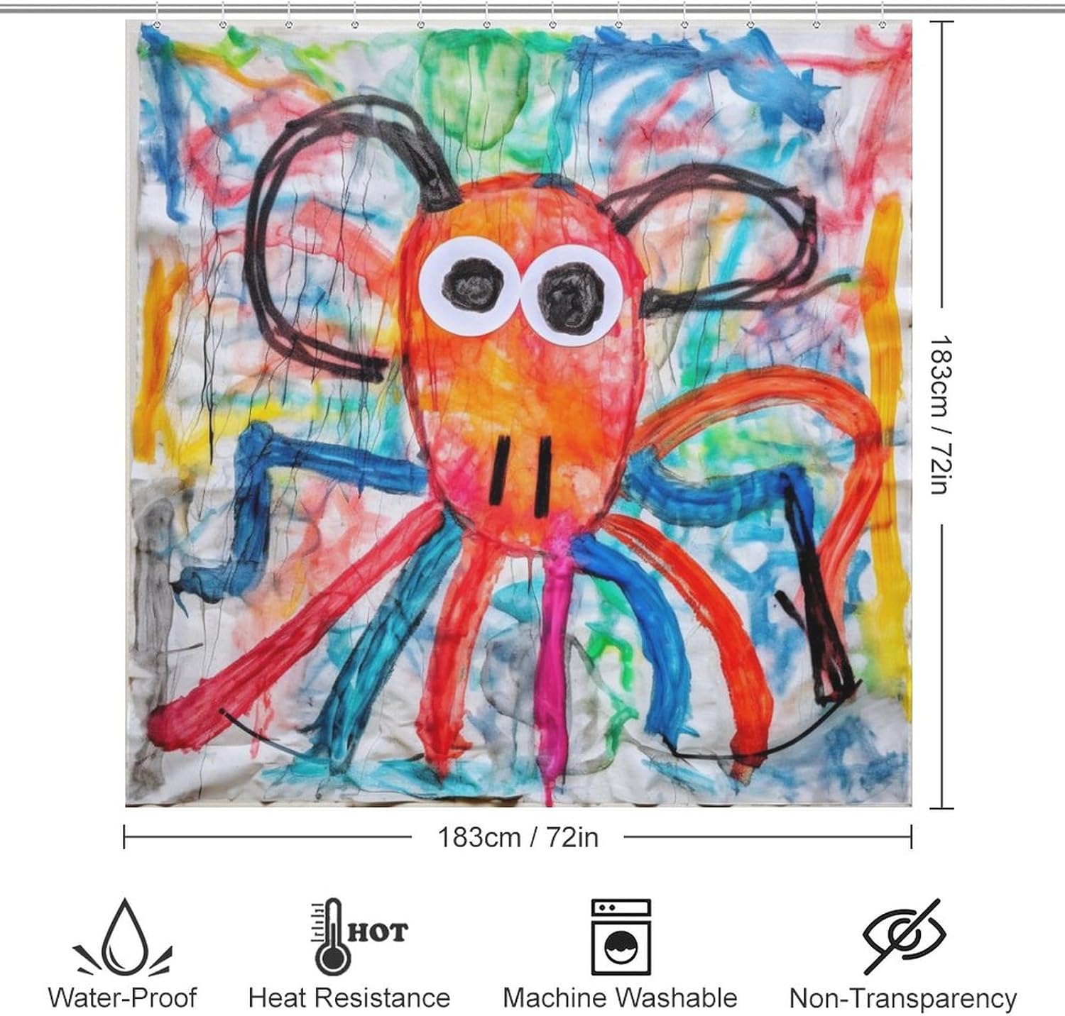 Abstract Octopus Shower Curtain Set with 12 Hooks 72x72in