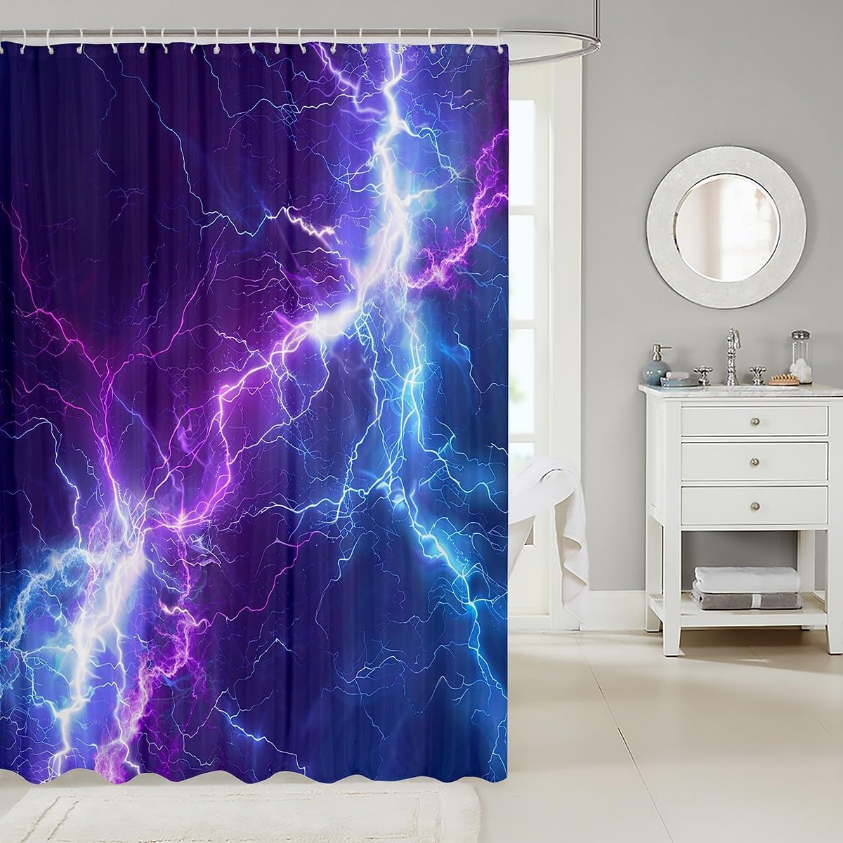 Castle Fairy Lightning Shower Curtain Set with 12 Hooks