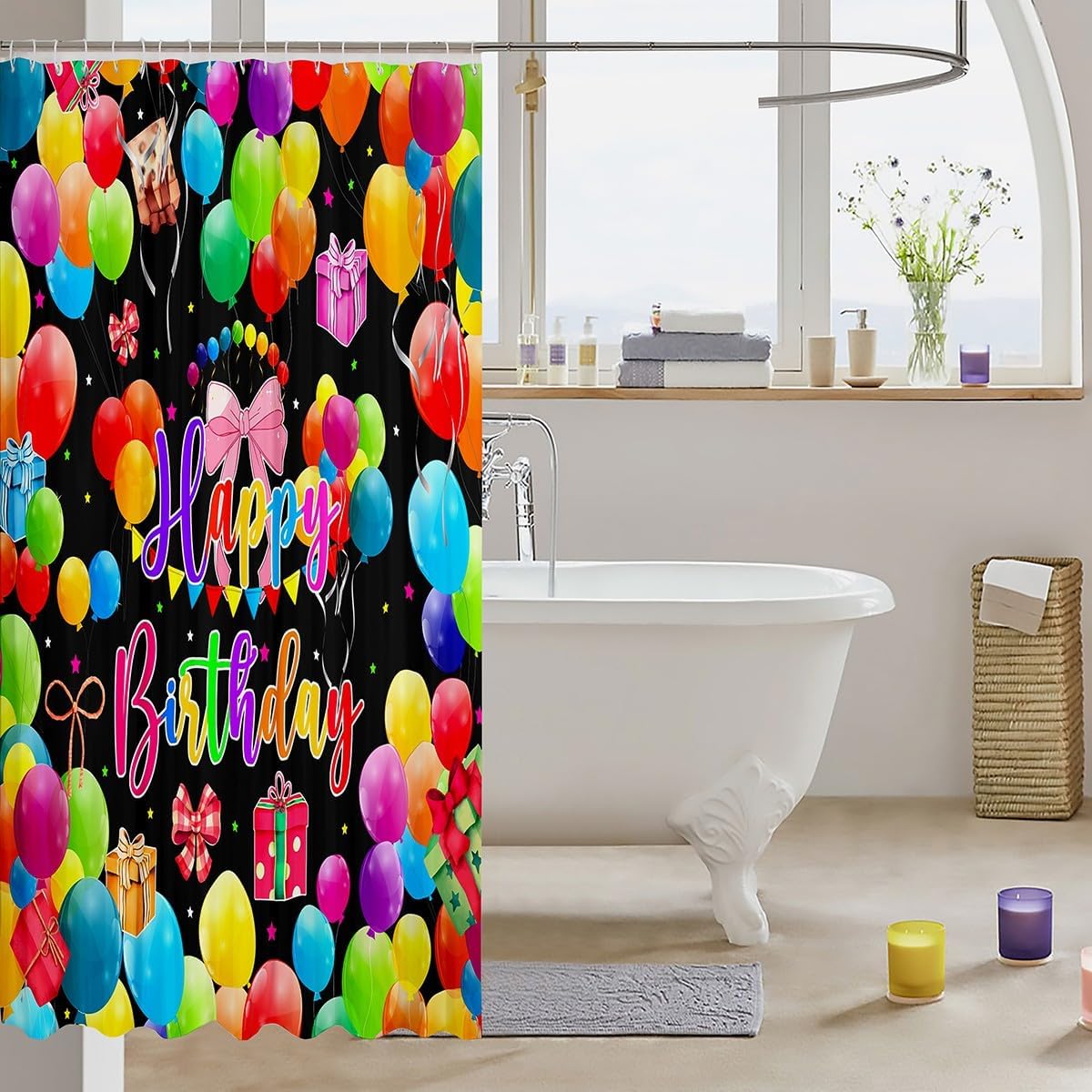 Feelyou 72x72 Bow Pattern Bath Curtain for Kids