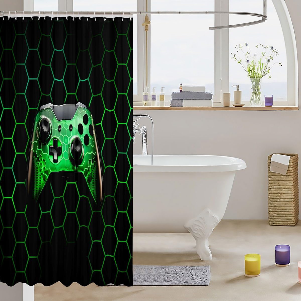 Stylish Geometric Honeycomb Gamepad - High-Quality Waterproof Bathroom Curtains