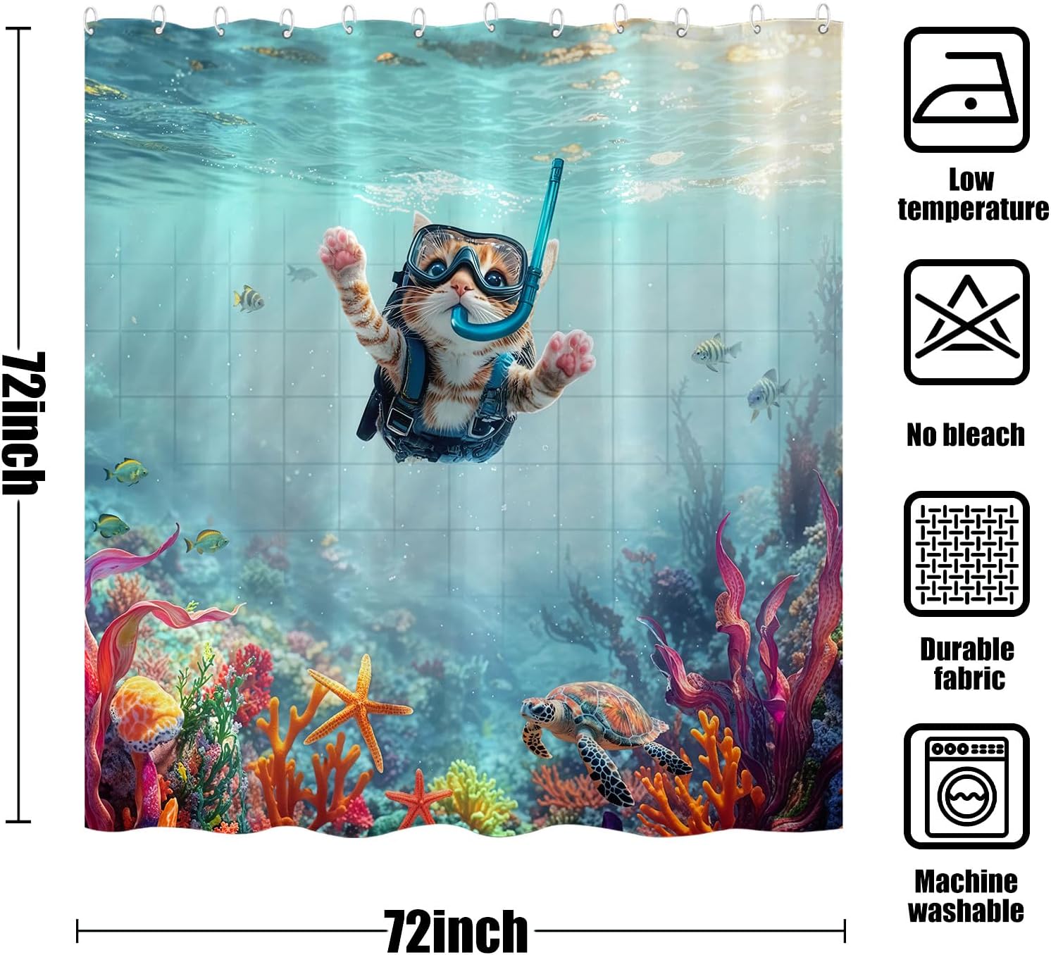 Dinosaur Shower Curtain for Bathroom 72x72 inches with 12 Hooks