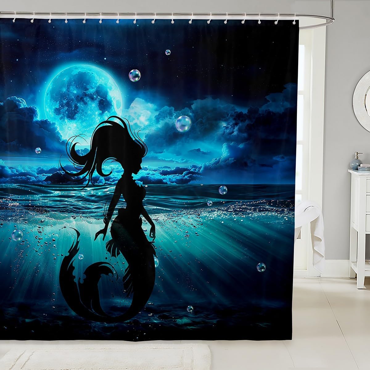 romatic fairy moon galaxy shower curtain set