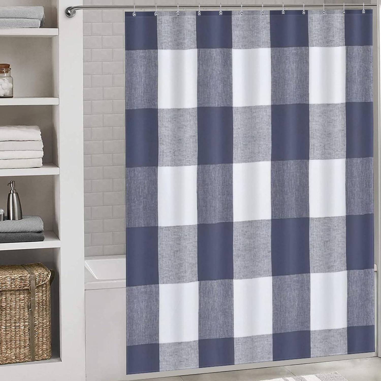 UanMere Buffalo Check Bath Curtain with Hooks for Kids