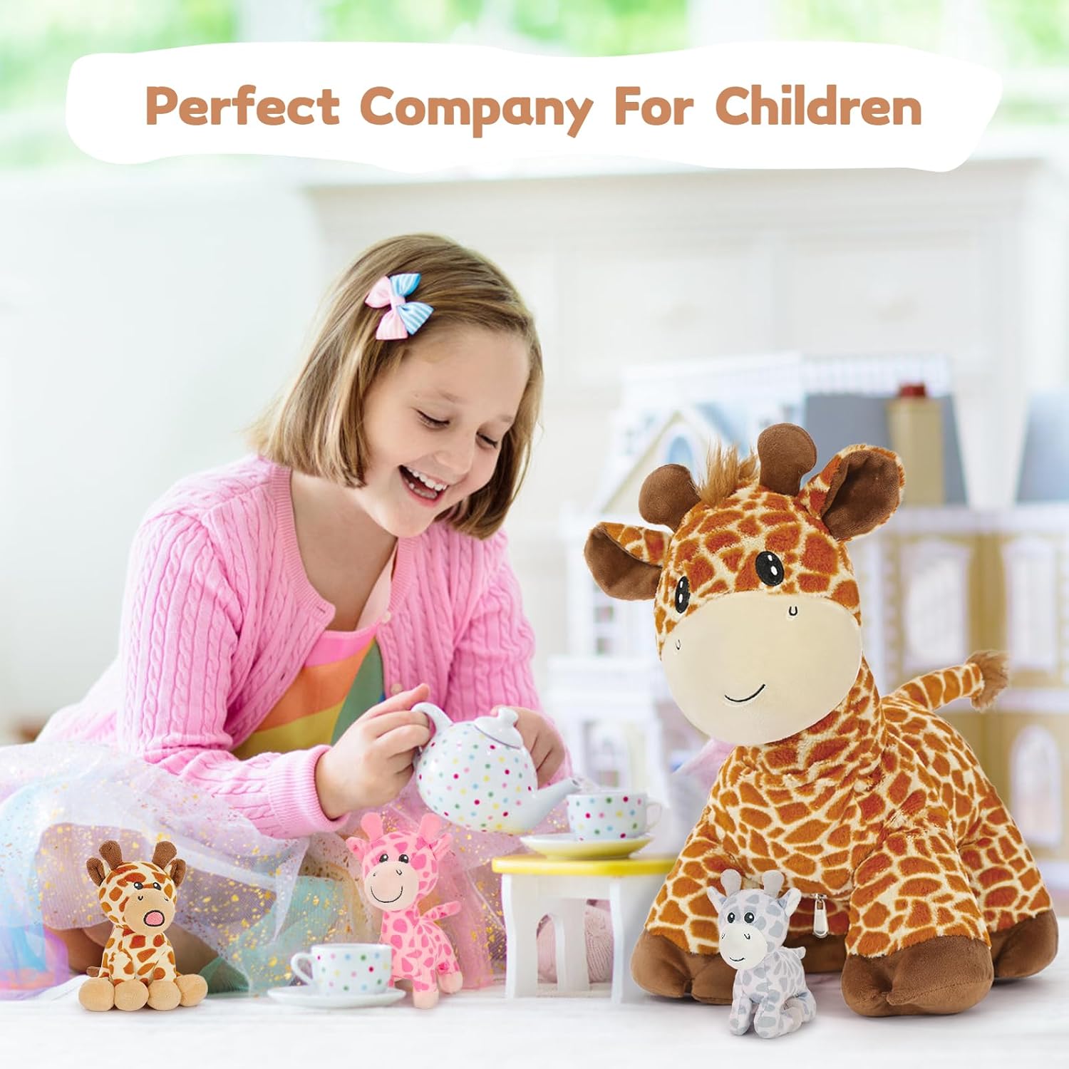 18in Tezituor Giraffe Stuffed Animal with 3 Cute Babies