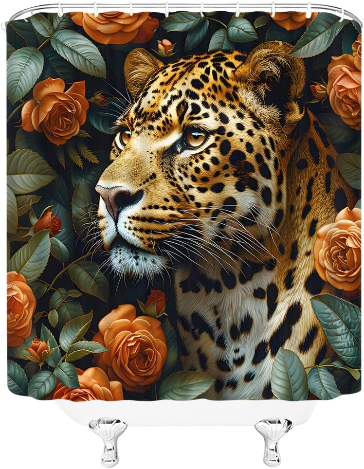 YSSFAV Leopard Floral Shower Curtain Set