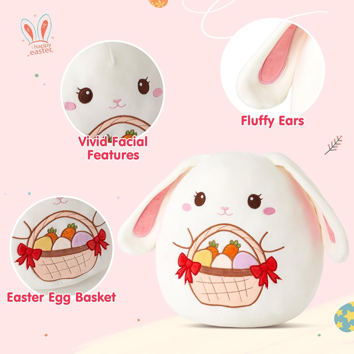 Cute bunny plush pillow for kids 12-inch soft cozy Easter gift
