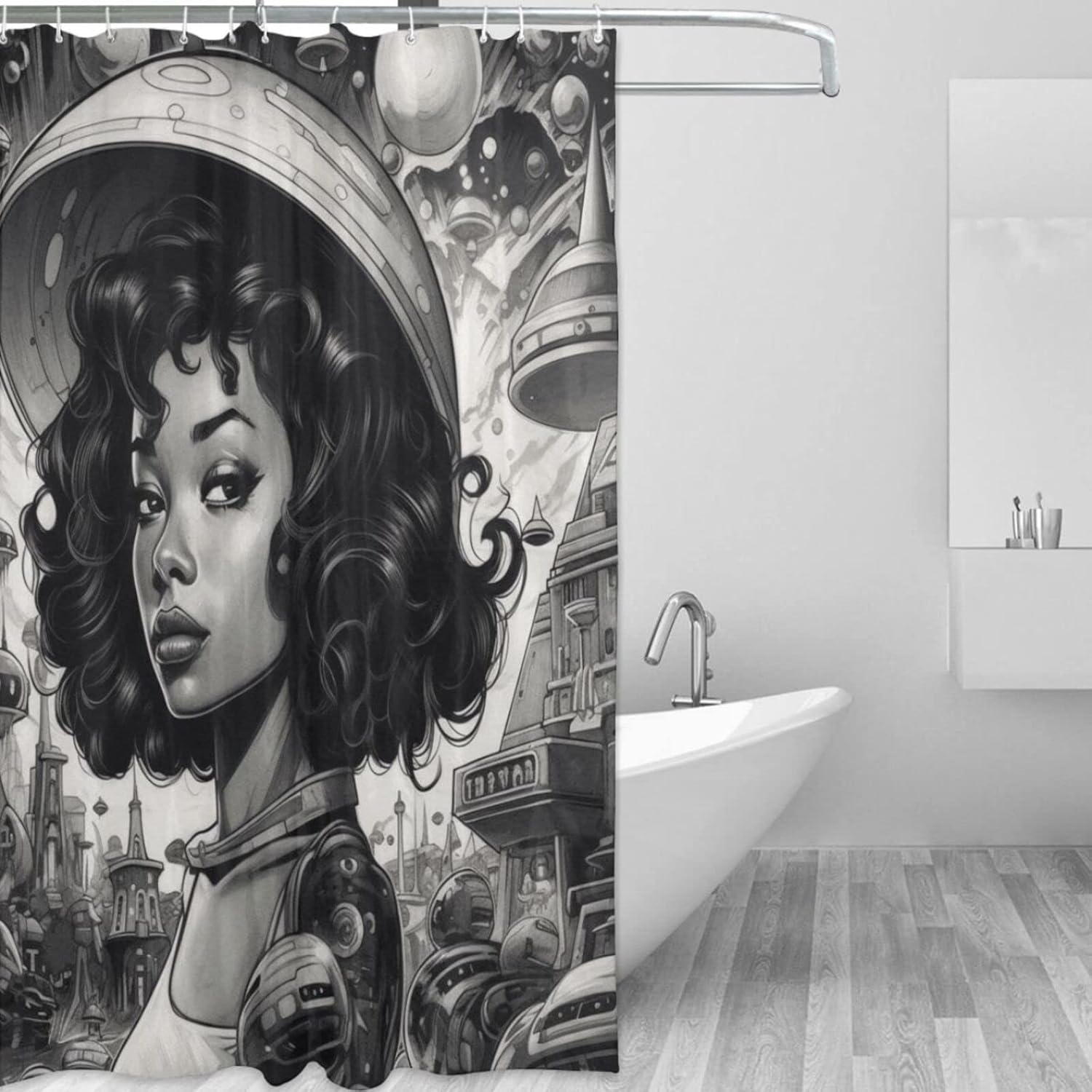 TIYAANDSY Black Girl Hats Shower Curtain Set 72x72in