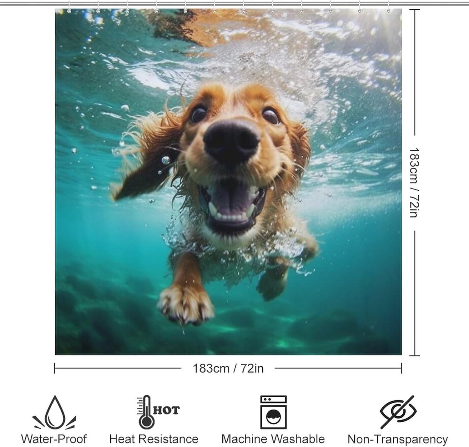 Underwater Dog Shower Curtain Set with 12 Hooks